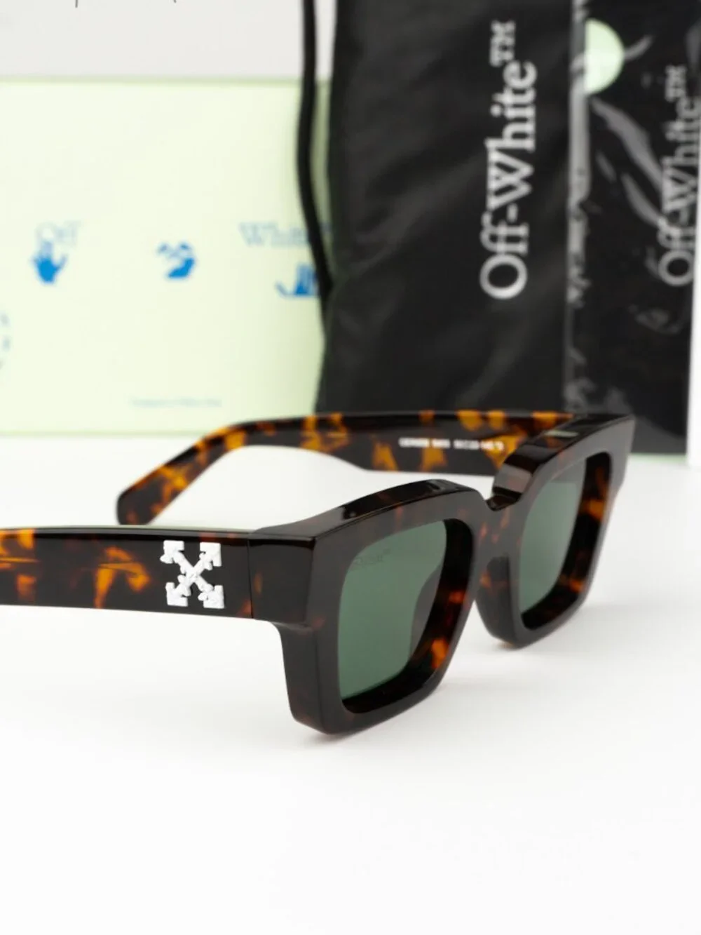 Off-White VIRGIL Men Sunglasses Havana Green Square OERI008 2645 NEW AUTHENTIC